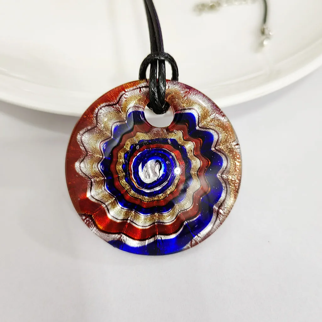 1PCS Red Blue Glass Murano Floral Round Swirl Pendant Necklace For Women Lampwork Crystal  Cheap Items Jewelry Gift