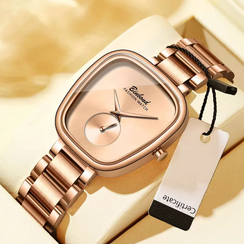 ساعة كوارتز نسائية مكونة من قطعة واحدة من الذهب الوردي ونمط مزيف ومؤشر على شكل نقطة مضلعة