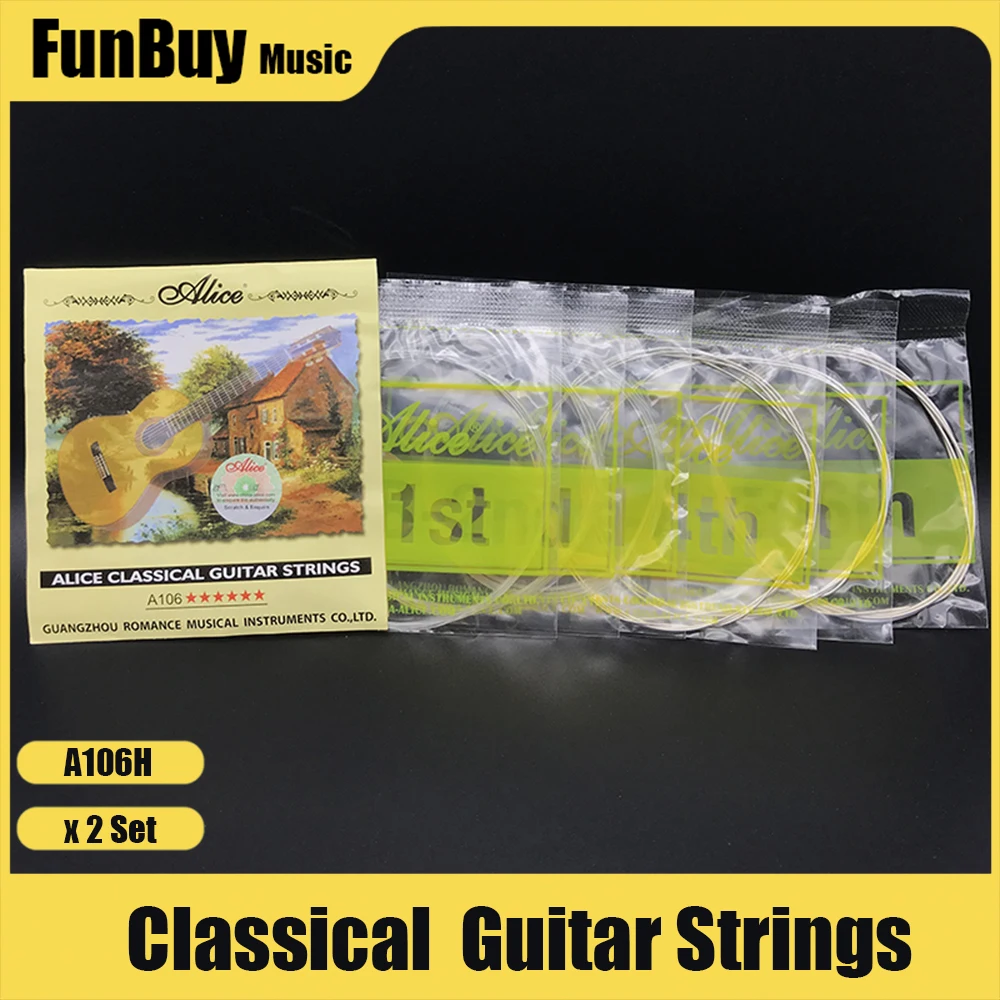 2 Set Alice A106-H High Tension Clear Nylon Strings Silver-Plated Copper Alloy for Classical Guitar High Quality Guitar Parts