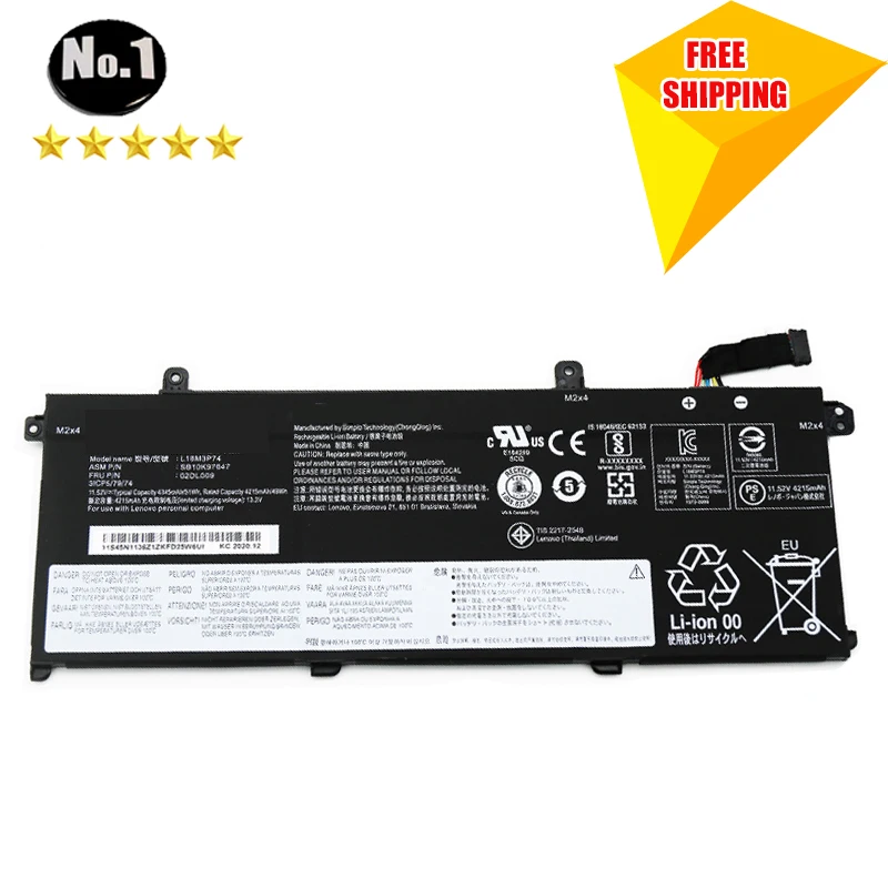 LMDTK New L18M3P74 11.52V 51WH GENUINE Laptop Battery For Lenovo ThinkPad T490 T495 P43s L18M3P73 L18L3P73 02DL007 L18C3P72