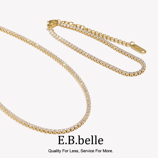 E.B.belle nowy Blingbling romantyczny AAA cyrkon kamień 14K pozłacany Choker naszyjnik łańcuszek tenisowy naszyjnik bransoletka zestaw biżuterii