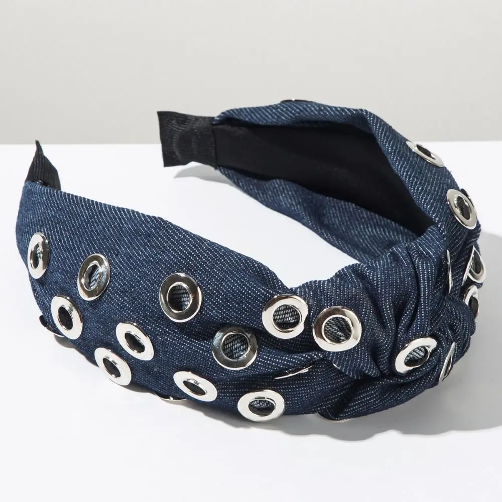 

Hair Accessories Y2K Denim Headband Wide Metal Punk Hairband Rock Hip Hop Hollowed Out Eyelets Headband Party