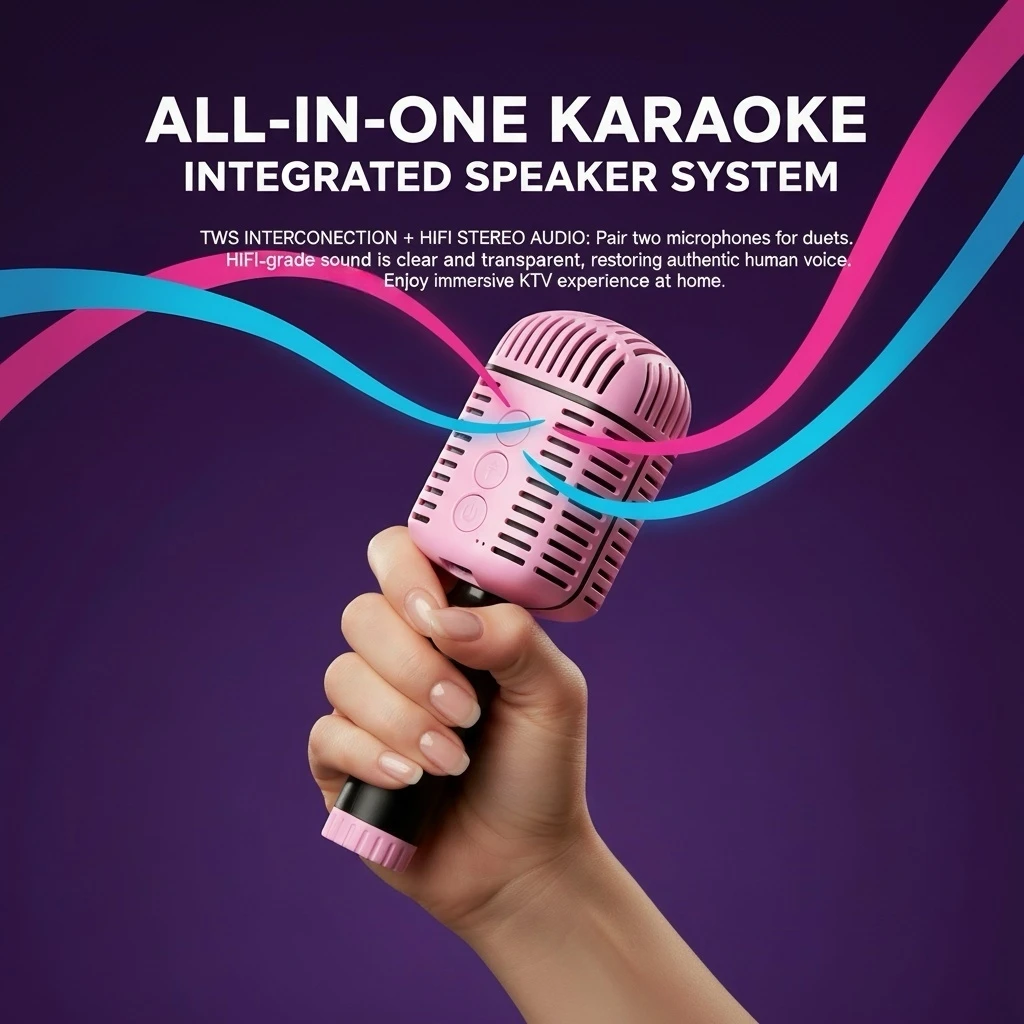 Kids Karaoke Microphone 2-in-1 Speaker Wireless Bluetooth Portable KTV HIFI Sound TWS 4 Voice Changer for Phone PC Party Gift