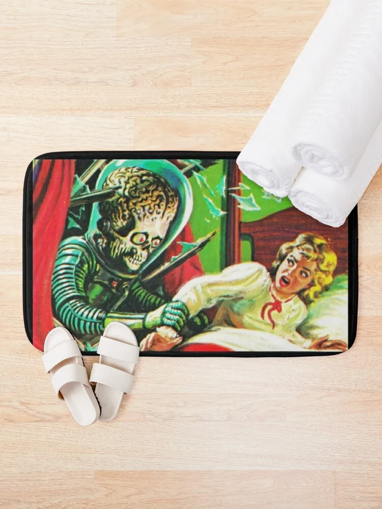 beast and the beauty, destruction, mars attack, ufo, flying saucer, soldiers, army, invasion Bath Mat Toilet Floor Mat