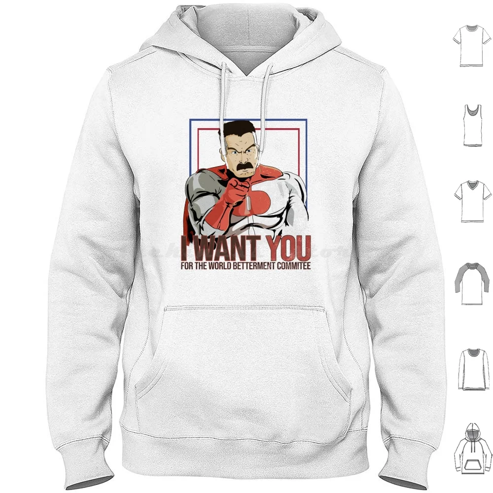 Omni Man Wants You! Hoodies Long Sleeve Omni Man Invincibles Heroes Series Meme Think I Want You Atom Eve Boys Geek