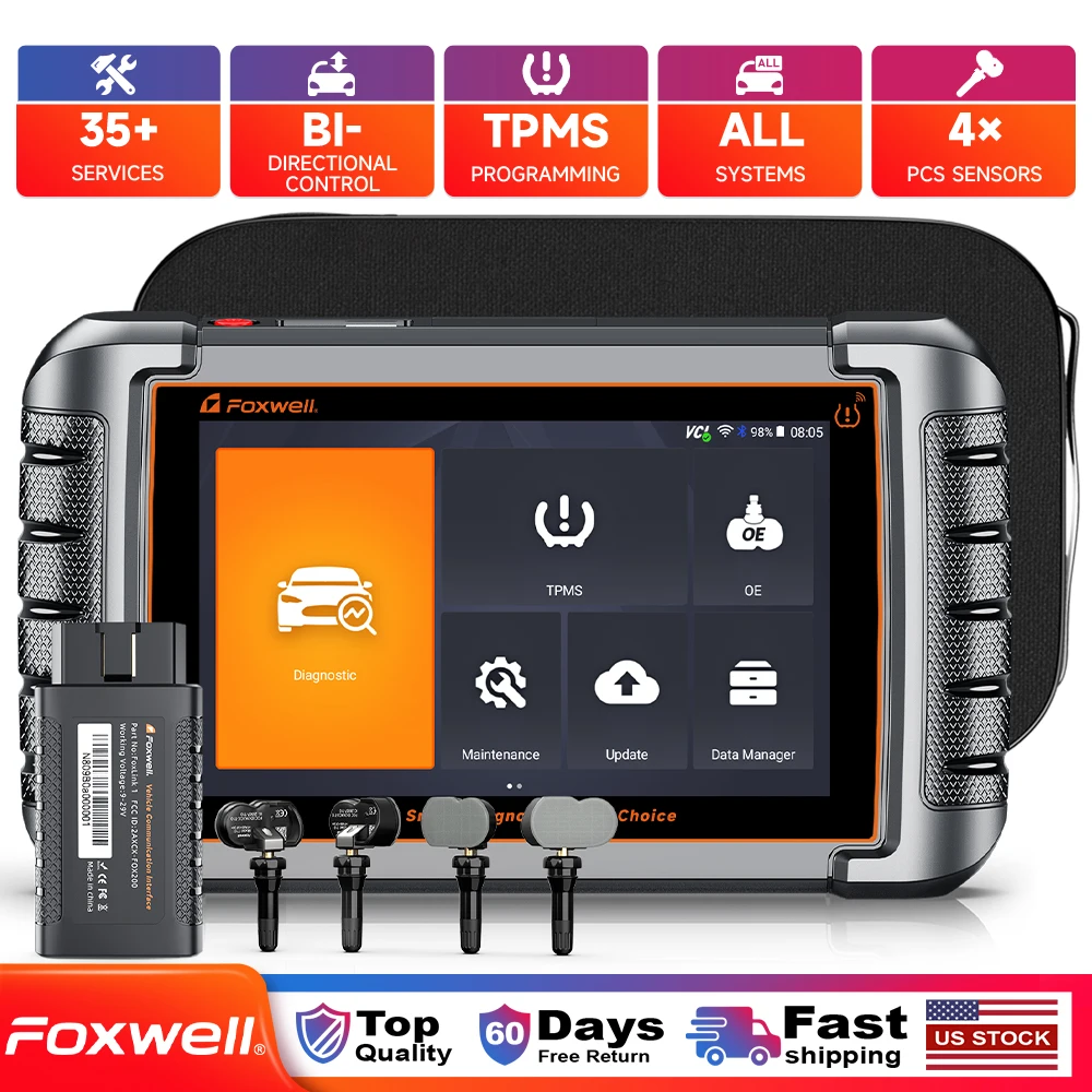 FOXWELL NT809TS TPMS Programming OBD2 Scanner All Systems Car Bi-Directional Control 30+ Reset Service Bluetooth Diagnosis Tool