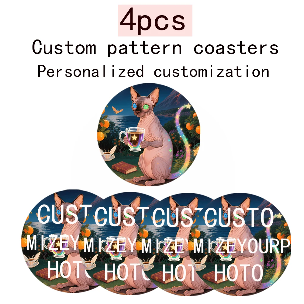 Personalisierte Musterfoto-untersetzer aus Holz – 4 Stück individuelle Design-Matches Ihrer Ästhetik, individuelle Logo-Untersetzer