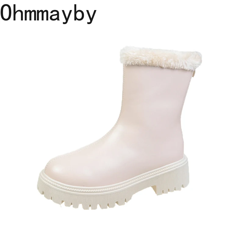 2026 Winter Women Warm Plush Ankle Boots Comfort Non Slip Big Size Shoes Concise Cotton Short Botas De Mujer