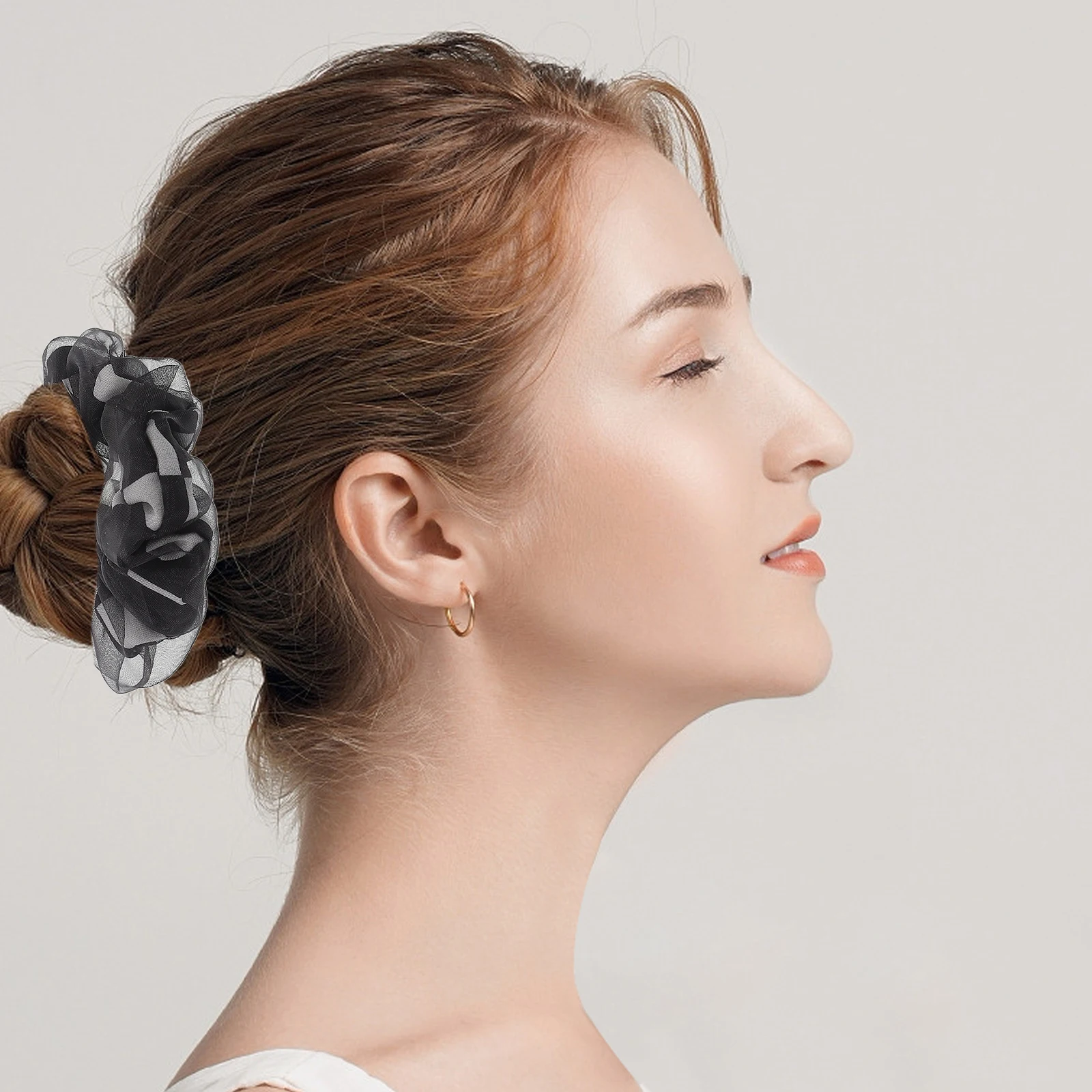 2 قطعة أسود أبيض متقلب اللؤلؤ شبكة العلاقات حبة لهجات Scrunchies للنساء الفتيات الشعر السميك المتضخم أصحاب ذيل حصان مطاطا