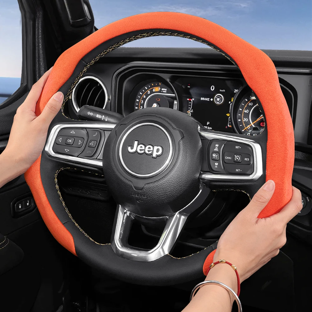 Suitable for Jeep Premium Suede Snap-On Steering Wheel Cover Anti-Slip Durable Compass Renegade Wrangler Jk Jl Grand Cherokee Wk2 Wj Xj Avenger Commander Wagoneer Gladiator Patriot Kl