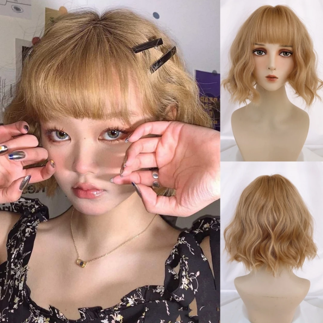 RANYU Synthetic Hair Short Straight Bobo Wig For Female Role Play Lolita Wig Princess Cut Purple Vertical Medium Long Hair Heat