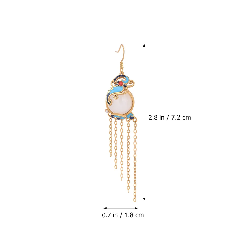 

1 Pair Enamel Painted Dangle Earrings Vintage Jade Tassel Pendant For Women Chinese New Year Jewelry Gift Valentine Birthday