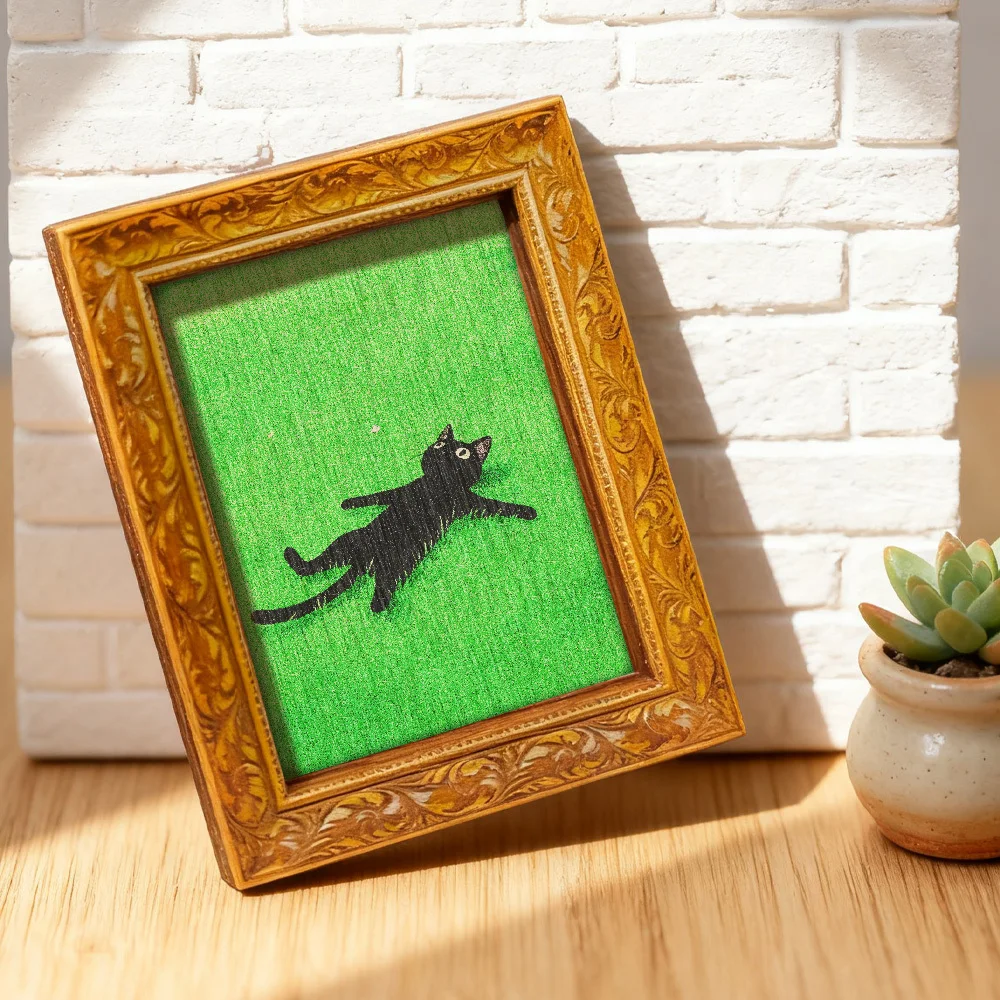 Black Cat Lying on Grass Fridge Magnet, Vintage Wooden Frame Art with Full Magnetic Back for Kitchen Refrigerator & Home Decor - view 2