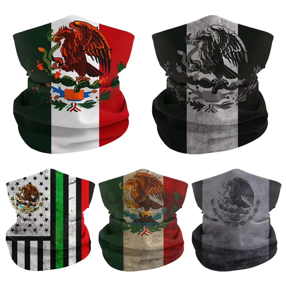 Bandeira mexicana bandana crânio capa sem costura pescoço gaiter protetor solar respirável lenço mágico feminino ciclismo cachecol correndo headwrap