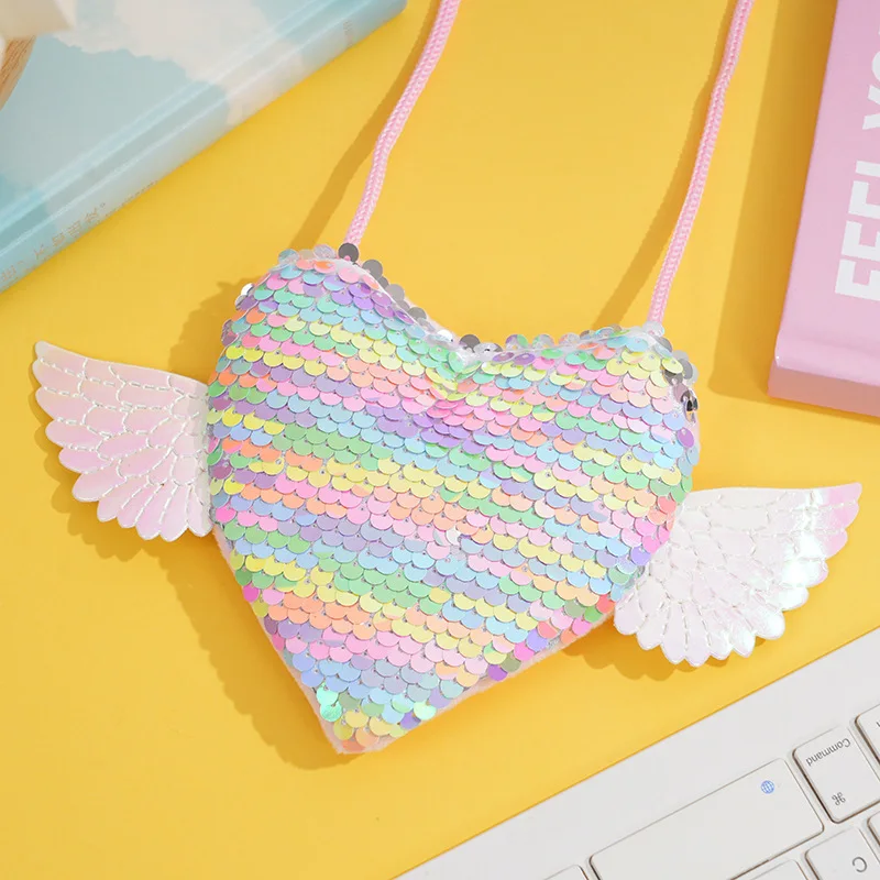 

Children Girl Sequin Heart Coin Purse Messenger Coin Mone Bag Girl Cute Shoulder Bag Purses and Handbags Kids Bags for Girls