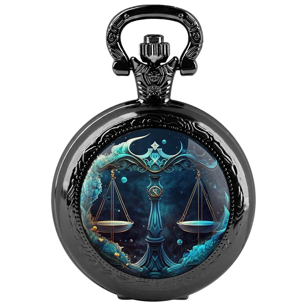 [Elegante Waage] modische Glas Patch Quarz Taschenuhr-exquisite Konstellation Design, elegante und ausgewogene Schönheit