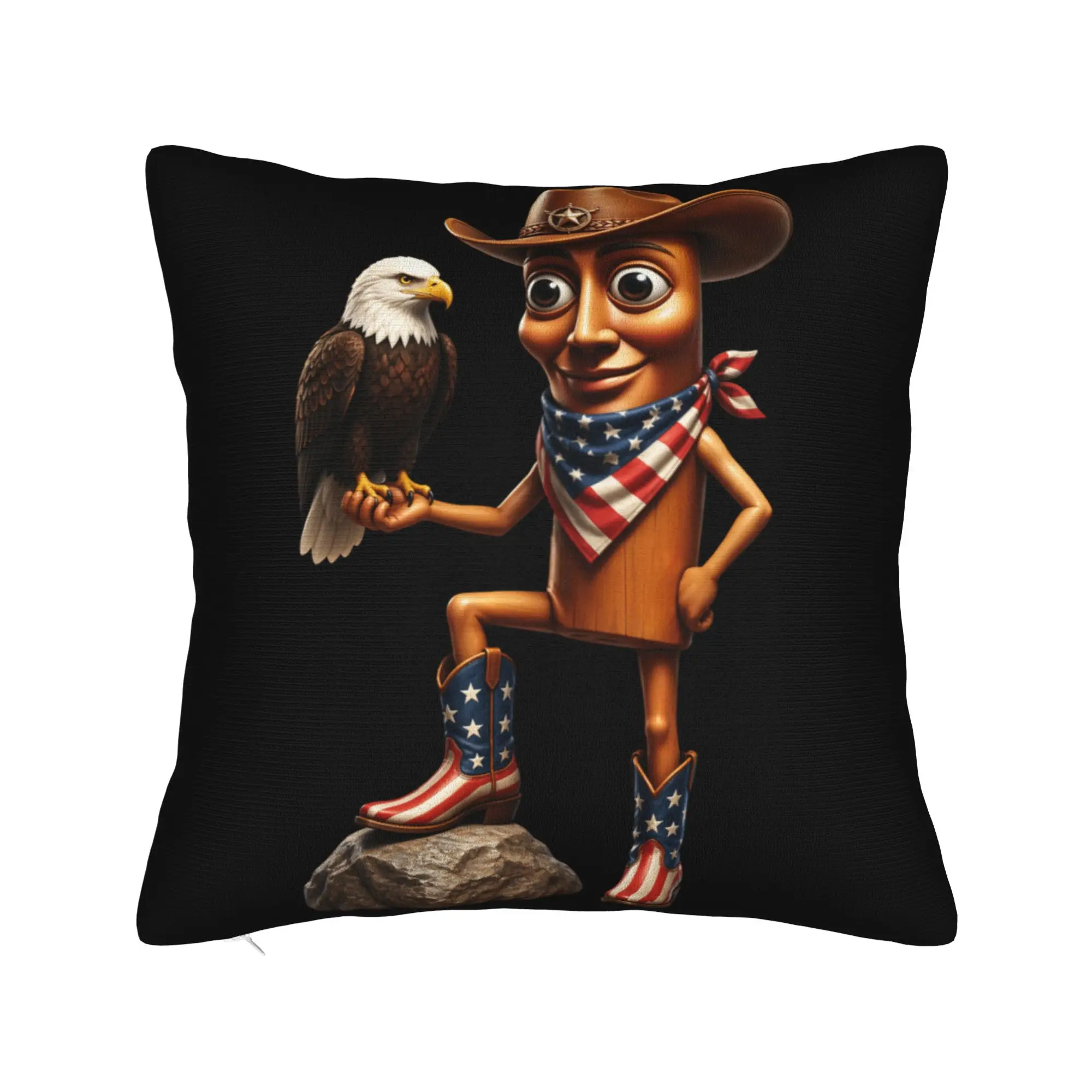 Tung Sahur Cowboy Eagle Trainer USA Patriotic Brainrot Pillow Case Soft Pillow Cover For Office Home Decor Novelty Pillowcases