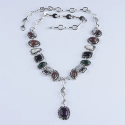 2026 New Indian Vintage Statement Maxi Resin Long Pendants Necklace Women Boho Ethnic Retro Metal Chain Link Necklace Jewelry