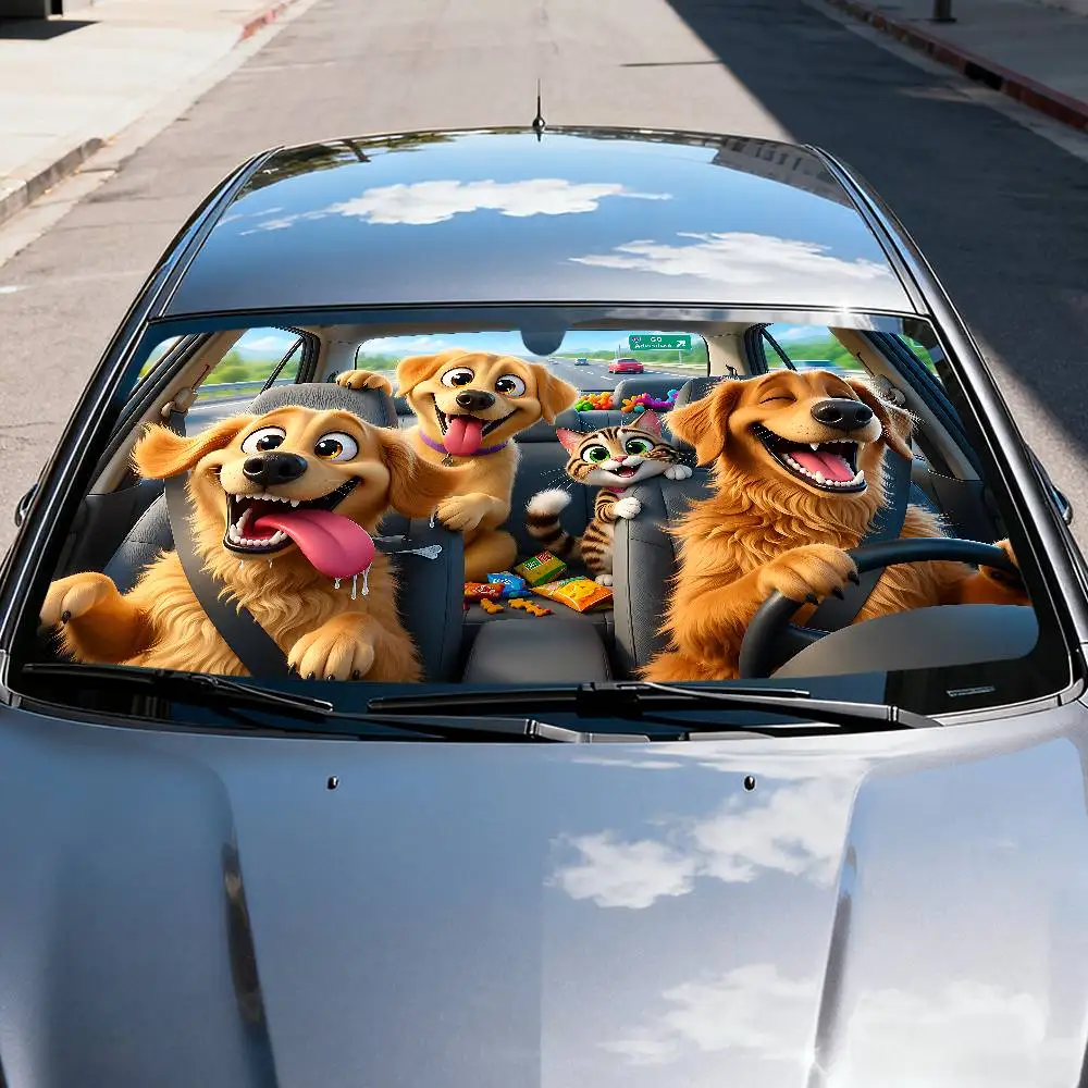 Cute Quirky Pet Dog Car SunShade Windshield Funny Sun Shade Foldable UV Ray Sun Visor Protector Sunshade For Front Window