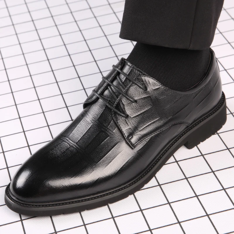 Men's height-increasing leather shoes Gentleman minimalist style Dress up party 38-50 Black plus size Adult suit daily Dress