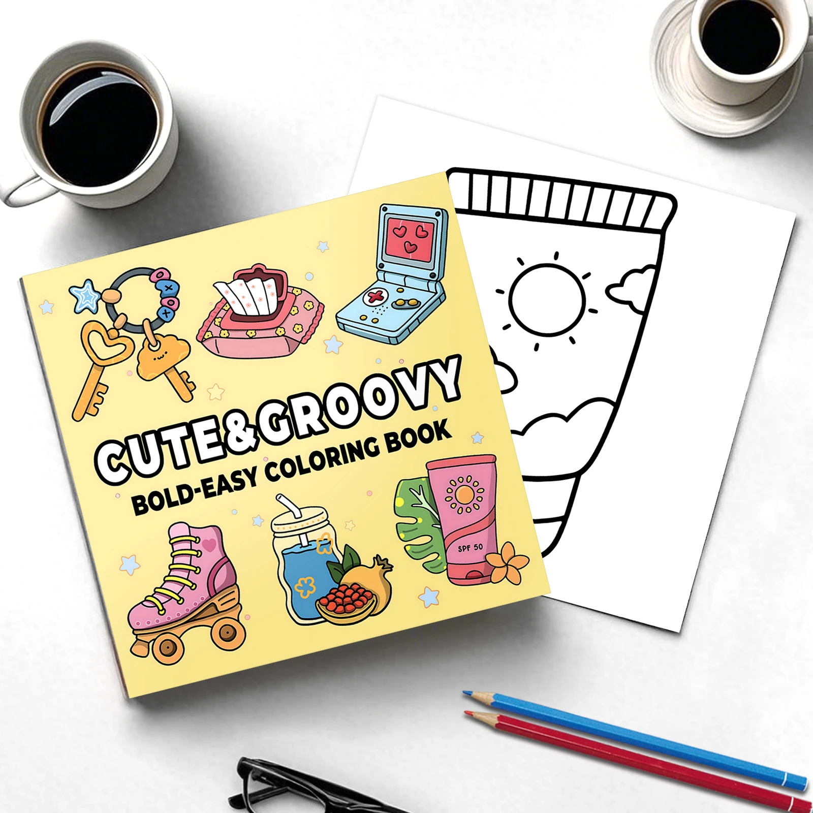 CUTE & GROOVY Bold-Easy Coloring Book 24 หน้าสําหรับผู้ใหญ่หนังสือภาพน่ารักวาดหนังสือของขวัญที่สมบูรณ์แบบสําหรับงานปาร์ตี้และวันเกิด ﻿