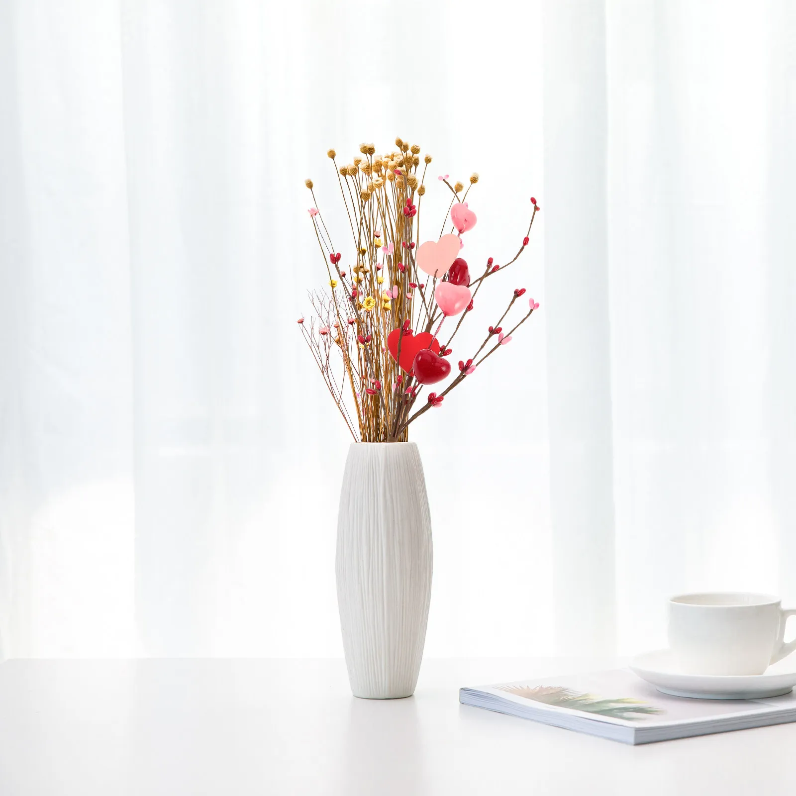 

3 шт. декоративных стеблей в форме сердца для искусственных цветов, розовые, из пенопласта, дерева и металла, гибкие, для украшения стола на День святого Валентина