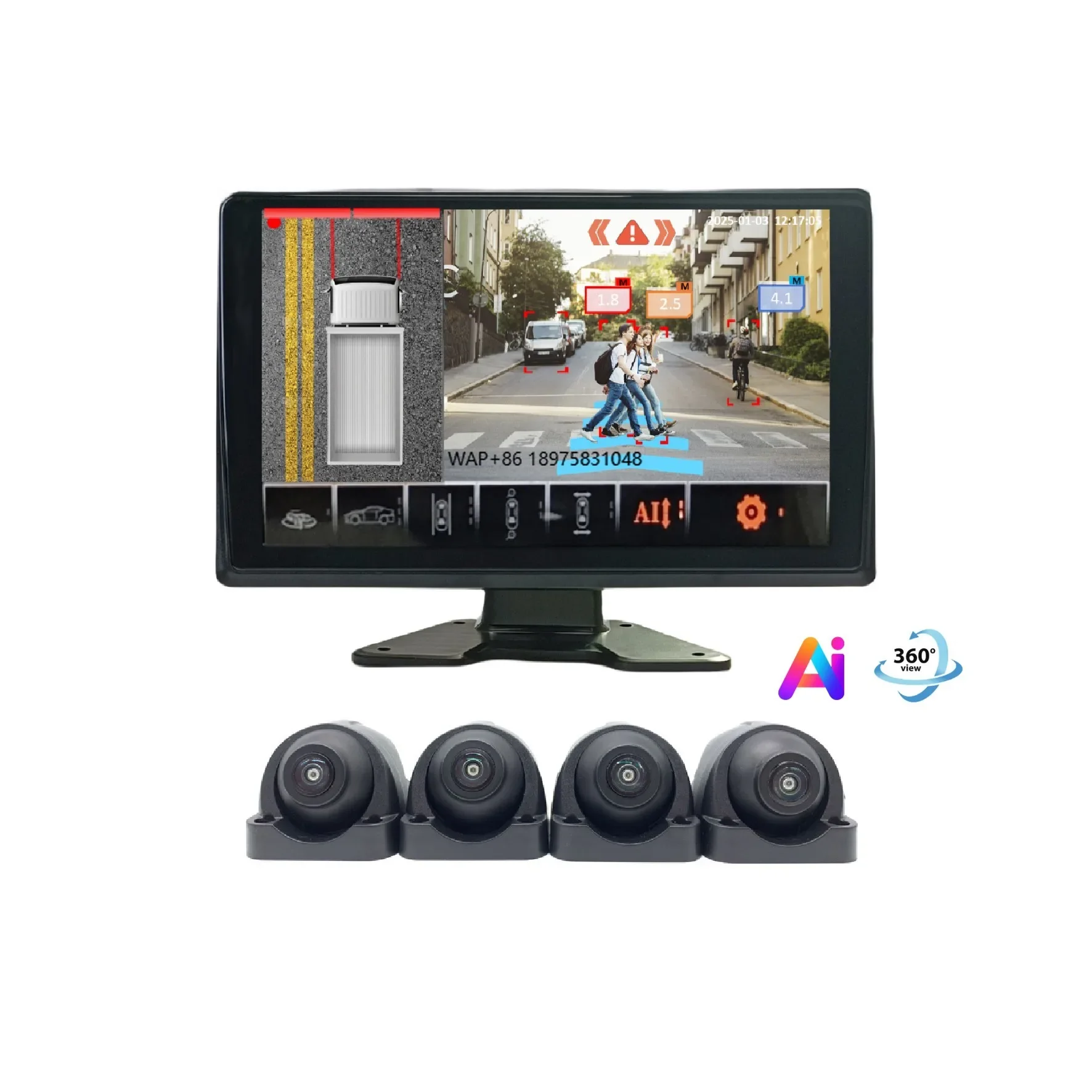 10.1 Inch  360 Degree Blind Spot Detection Ai System Car Black Box Video Recorder for Bus Truck