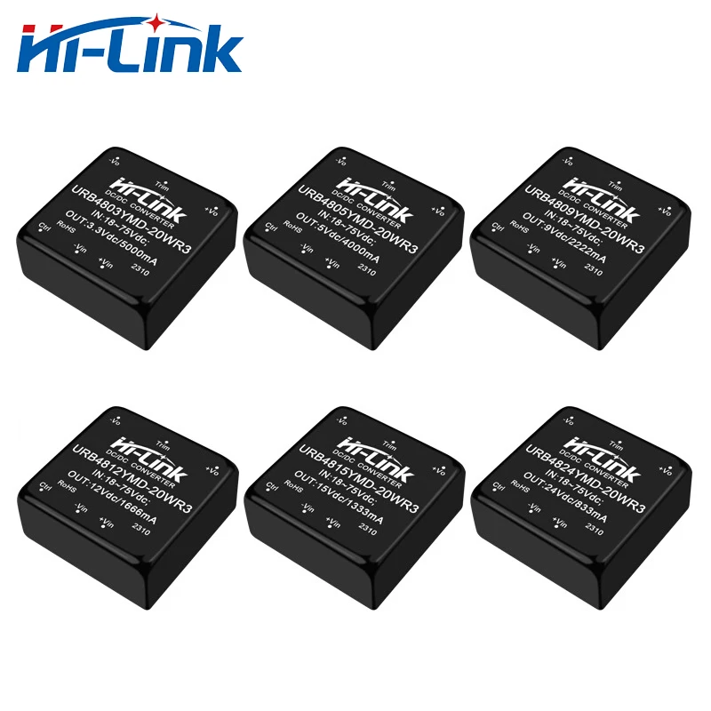 Hi-Link 20W Metal Cased Insulated Modulator URB4805YMD 4812 20WR3 4 1 Broad Input Auto Reset Overload Guard Wide Operating Temp