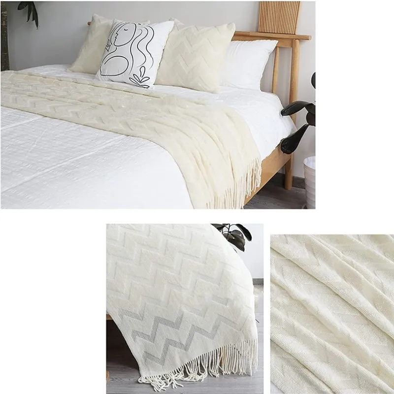 Cream White Bohemian Wave Knitted Blanket Solid Color Office Nap Blankets Home Textile Room Decor Air Conditioned Gift Blankets