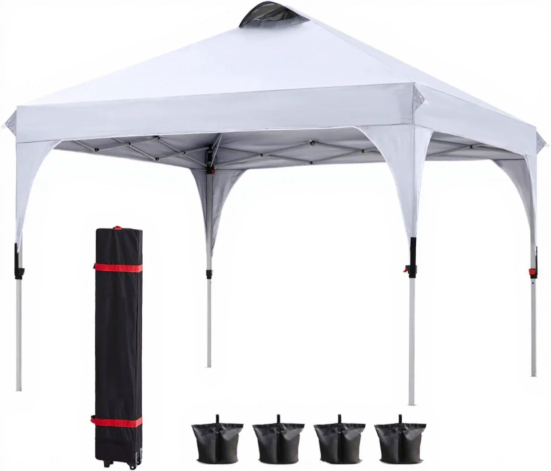 Black Powder Coated Stainless Steel Pop-Up Gazebo Tent Easy Setup Folding Design Windproof Waterproof Modern