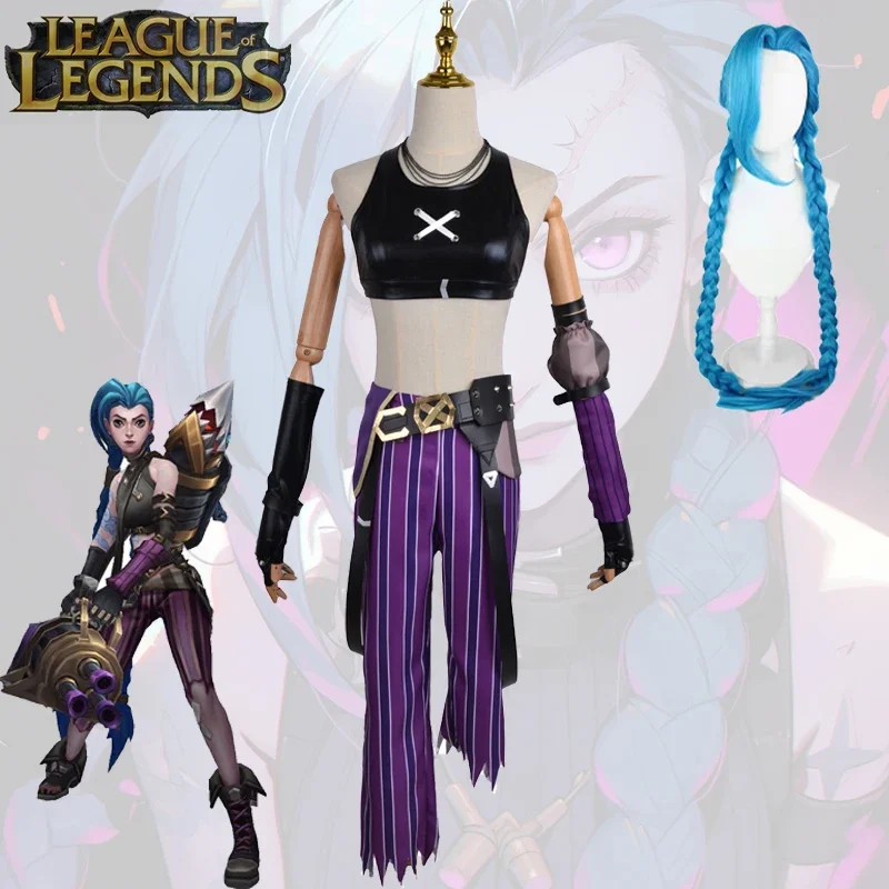 

Jinx Cosplay Costume Game LOL League of Legends Cos Outfits Top Pants Halloween Carnival Party Role Play Uniform for Women Girls