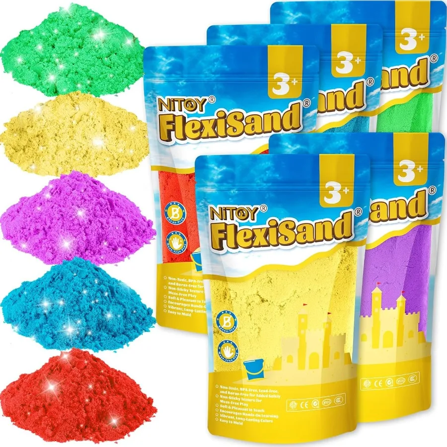 

FlexiSand Value Pack 11 фунтов из 5 цветных формованных самоклеящихся SandNever Dries Out Fun for Bulk Refill для сенсорных игрушек в коробке с песком