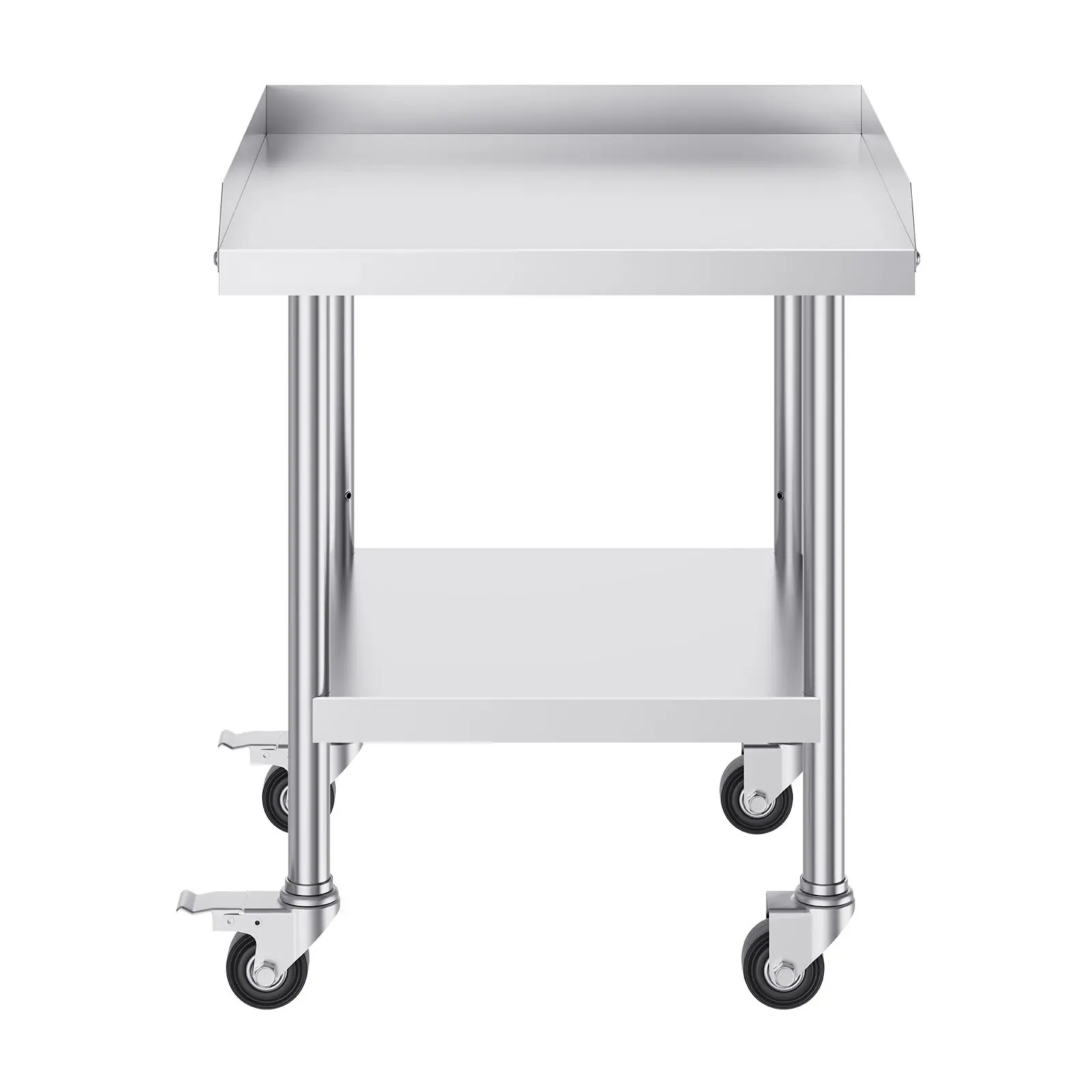 Stainless Steel Work Table, 24 x 24 x 30 Inch Commercial Food Prep Worktable with 4 Wheels, Casters, 3-Sided Backsplash Heavy