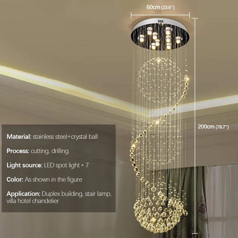 SOFEINA Modern Crystal Pendant Light LED Creative Luxury Chandelier Lamp for Home Living Room Villa Duplex Staircase Decor