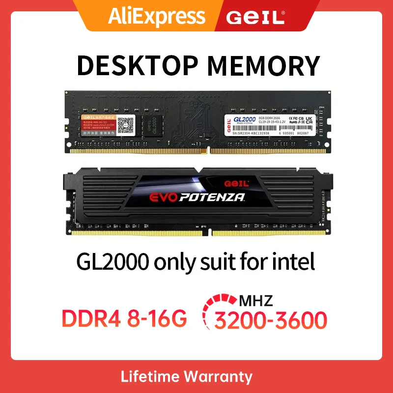 GeIL Memory Ram Desktop GL2000 DDR4 3200MHZ Memoria CL18 8GB 16GB 1.35V With Cooling Heatsink PC only for Intel Computer