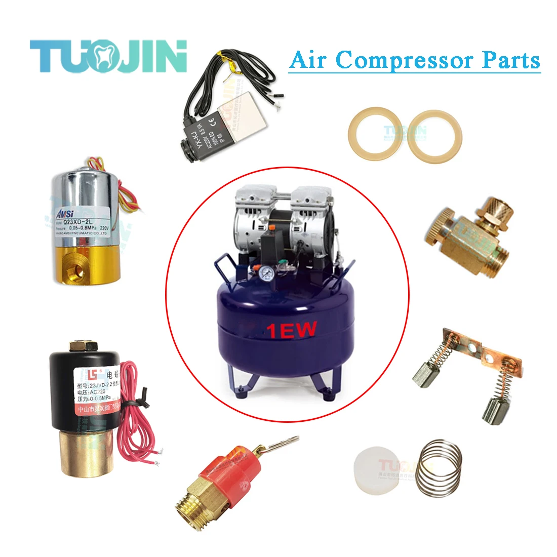 

Dental Air Compressor Parts Solenoid Carbon Brush Safety Valve Sealing Ring