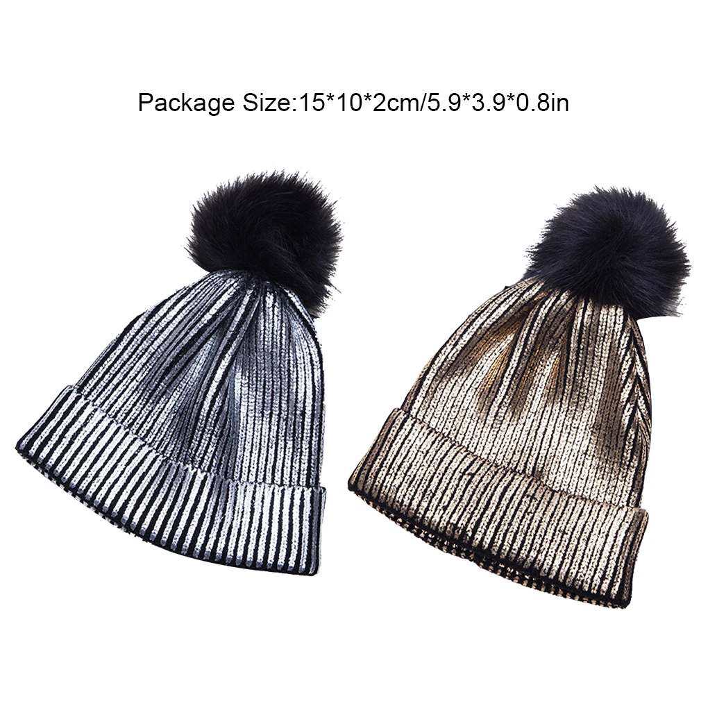 Winter Metallic Bling Knit Hip-hop Caps Hats Pompom Skullies Hairball