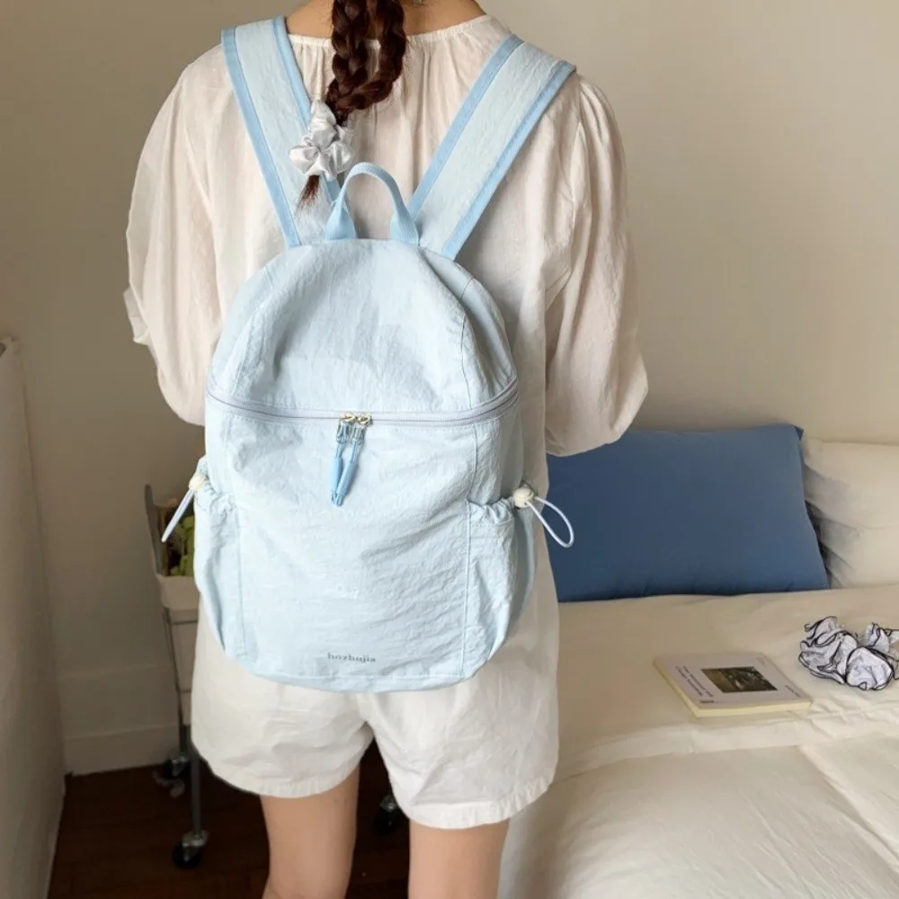 

Модный корейский легкий рюкзак большой емкости для отдыха, нейлоновые сумки на плечо для колледжа, однотонная студенческая школьная сумка унисекс