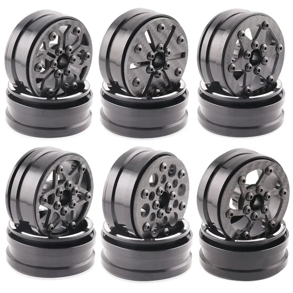 

4Pcs Carbon Fiber 1.9Inch Beadlock Wheel Rim Wheel Hub For 1/10 RC Crawler Car Axial SCX10 TRX4