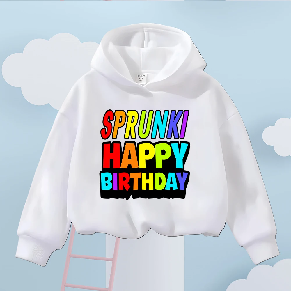 

Детский свитшот Sprunki с днем рождения для маленьких мальчиков и девочек, красочный пуловер с длинными рукавами и буквенным принтом, повседневный наряд для дня рождения