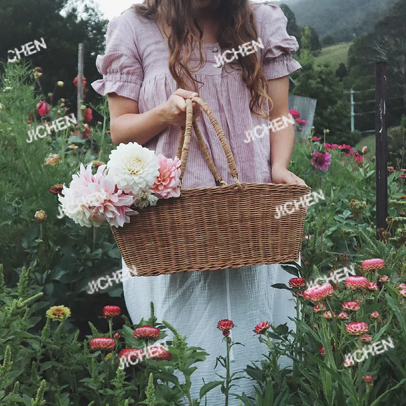 

Плетеная переносная корзина из ротанга, винтажная, в пасторальном стиле, для цветов