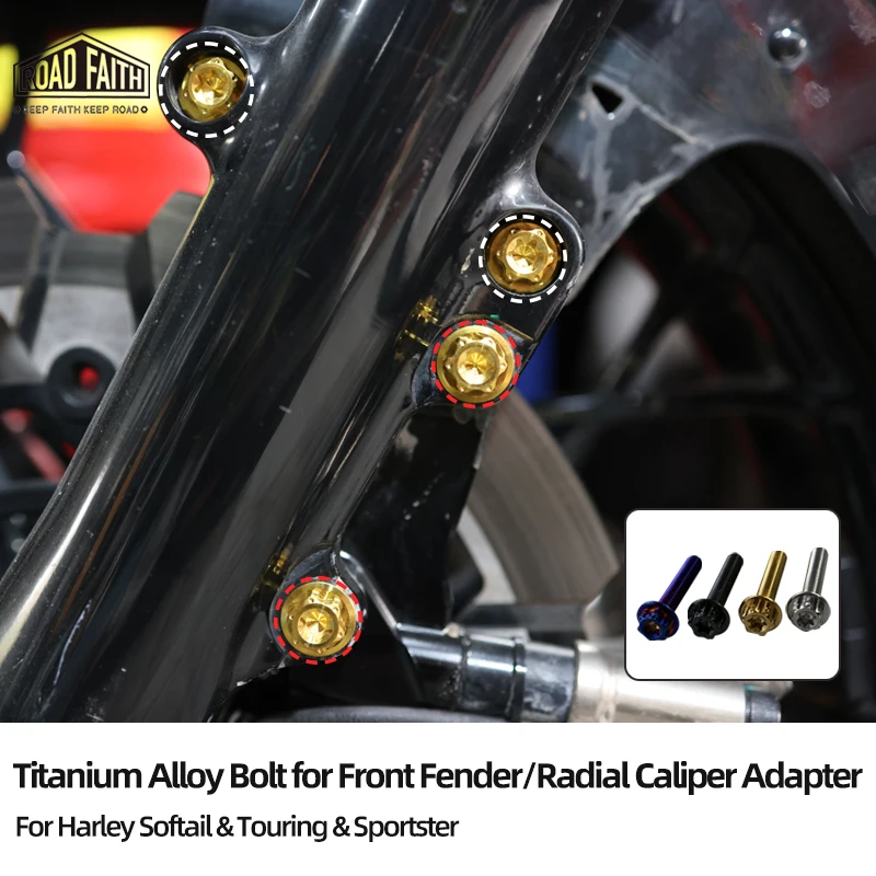 Road Faith Titanium Alloy Front Fender Bolt Set Radial Caliper Adapter Bolt Screw for Harley Touring FLHR Softail FXLR Sportster