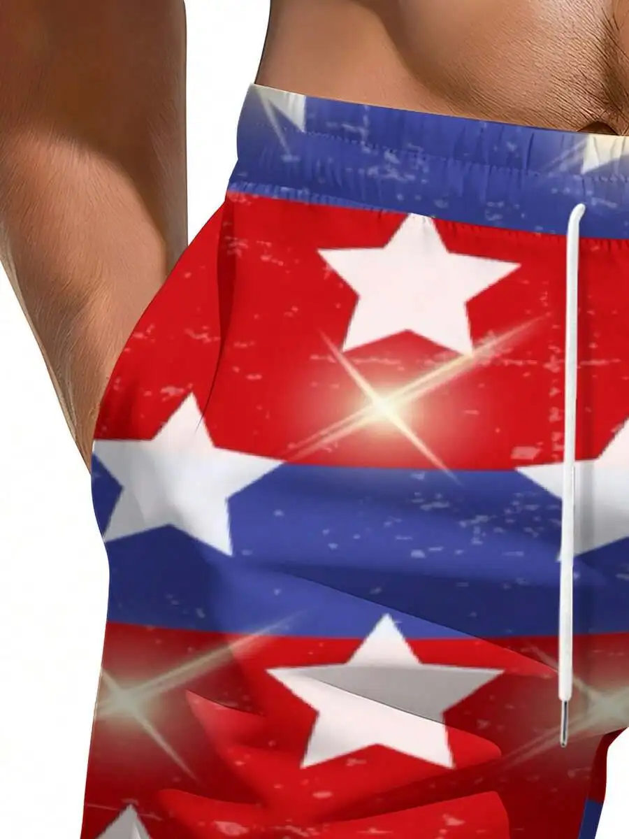 

Stars And Stripes Print Mens Plus Size Beach Shorts For Casual Summer Outdoor Wear