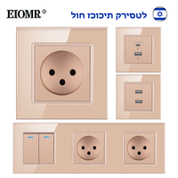 EIOMR Israel Wall Socket Light Switch,16A Gold Crystal Glass Panel Socket,USB Type-C PD 20W Charge Port for Home Office Kitchen