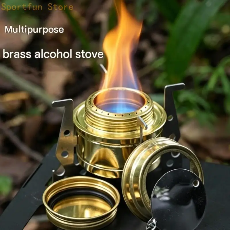 Camping Brasses Alcohols Stove for Trail Cooking, Compacts Alcohols Burners with Flame Control Cover for Outdoor Water Heating