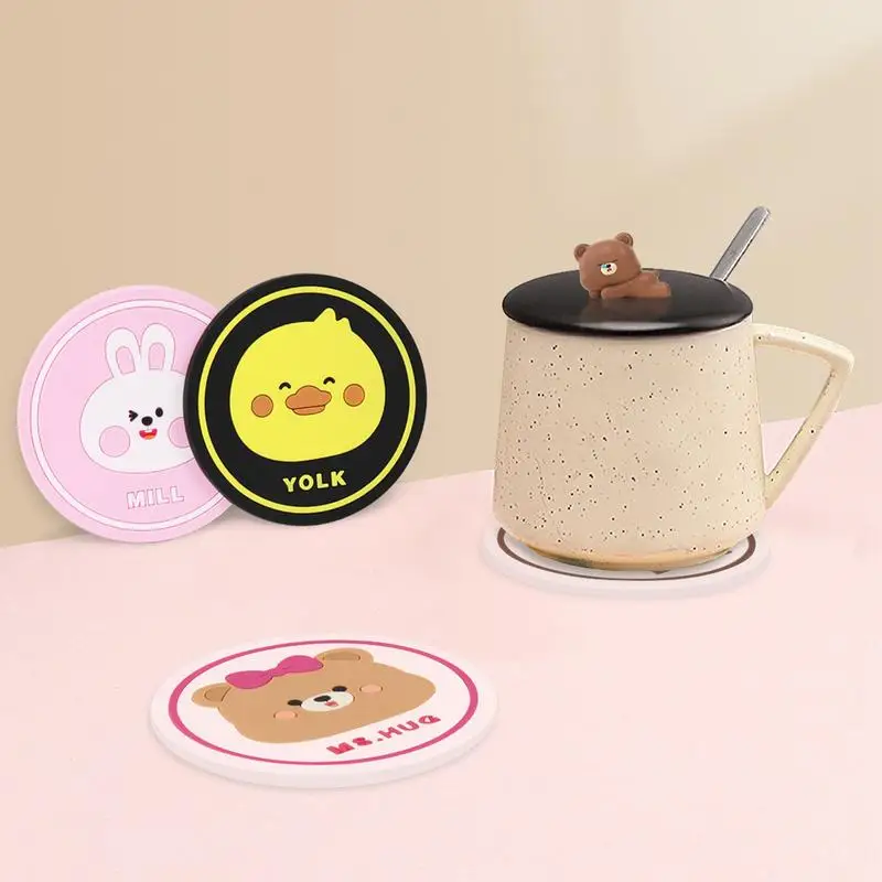 Car Cup Holder Insert Coaster Non-slip Cute Round Car Cup Coaster Cartoon Animal Round Heat-Resistant Anti-Slip Table Coaster