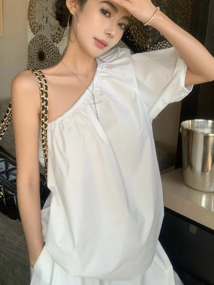 Alien Kitty 2025 losse blouses chique dames nieuwe casual schuine kraag dagelijks high street zomer zacht sexy vakantie alle match blusas