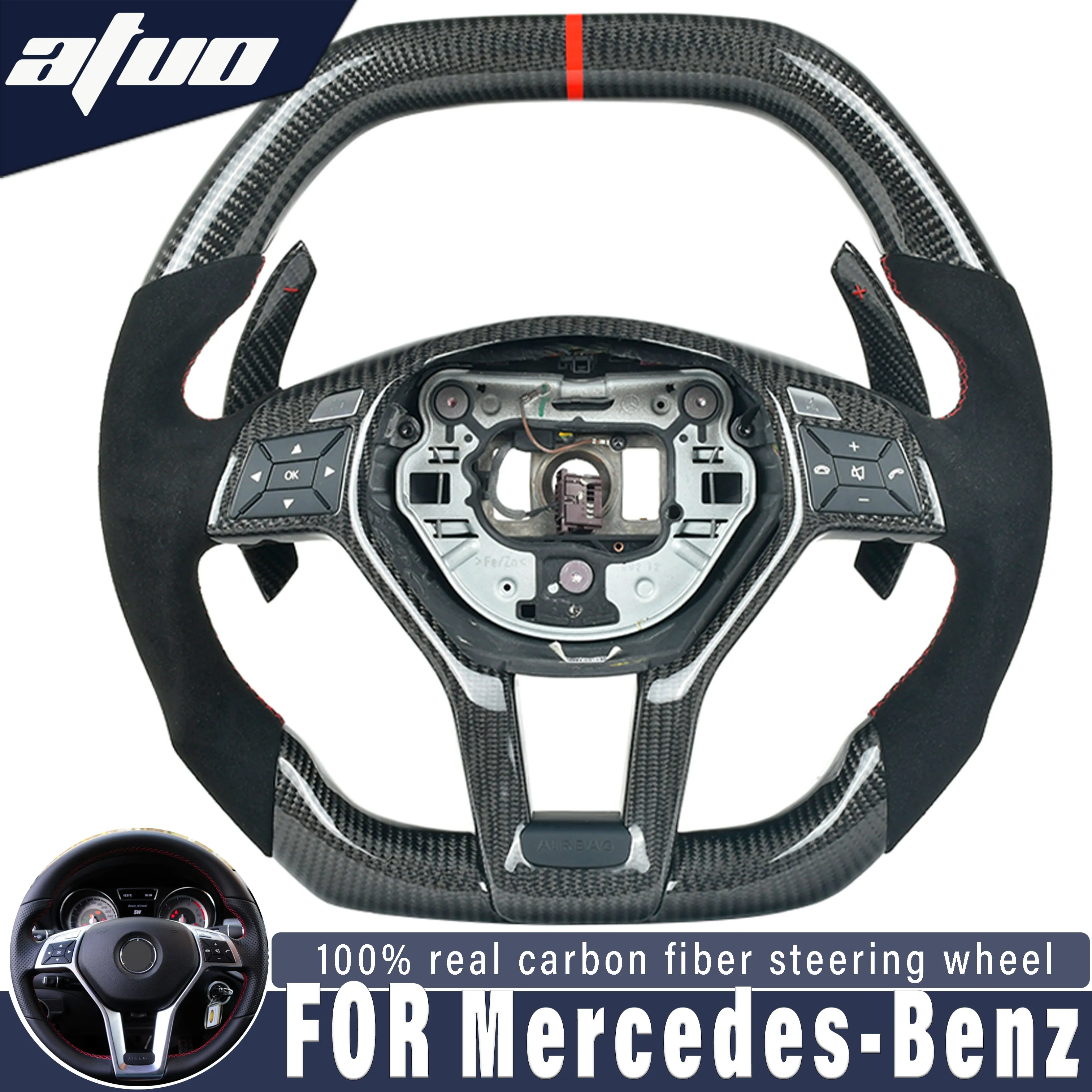 

For Mercedes Benz W176 W204 W205 W213 CLA GLC GLE450 C63 C450 E63 A45 A250 Customized Carbon Fiber Steering Wheel Sport Style