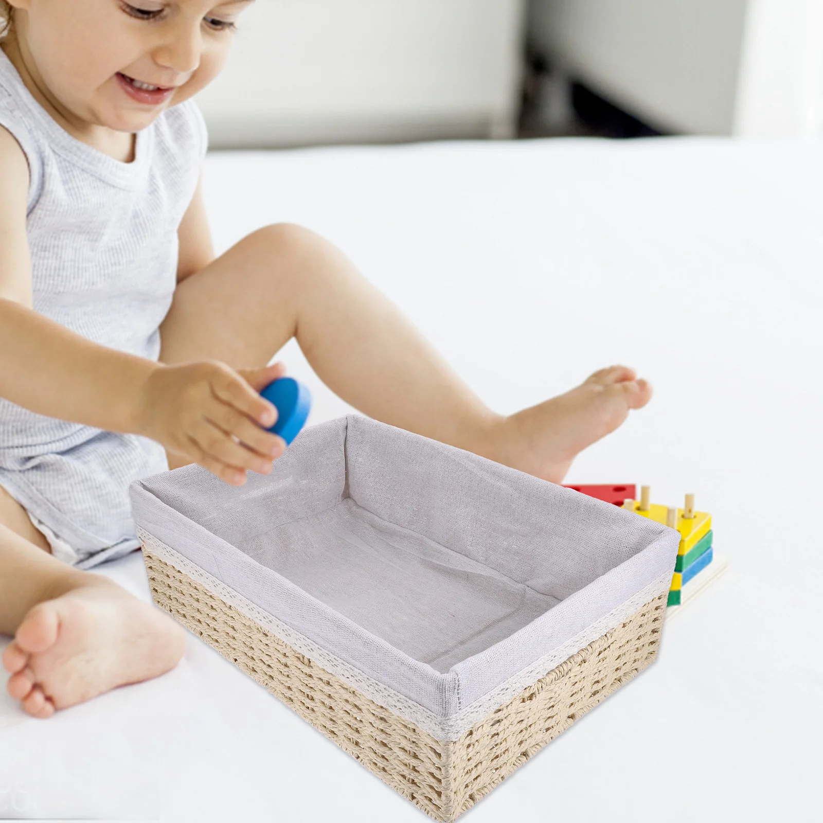 

Woven Storage Basket Rectangular Tray Household Sundries Book Snack Storage Eco Plant Fiber Simple Design Fine Weaving