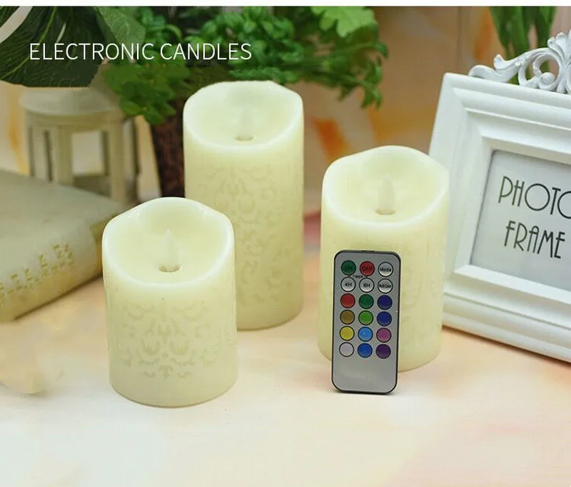 

Резная 3D марокканская мерцающая свеча, меняющая цвет, парафиновые светодиодные свечи на столбе, танцевальное пламя на батарейках с дистанционным управлением Cntr RGB